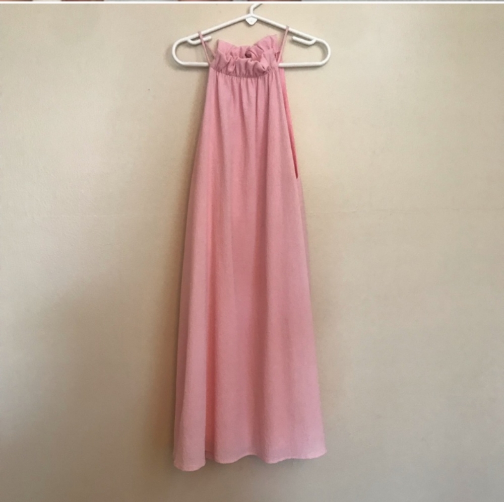 Pink Ruffle Neck Cocktail Dress